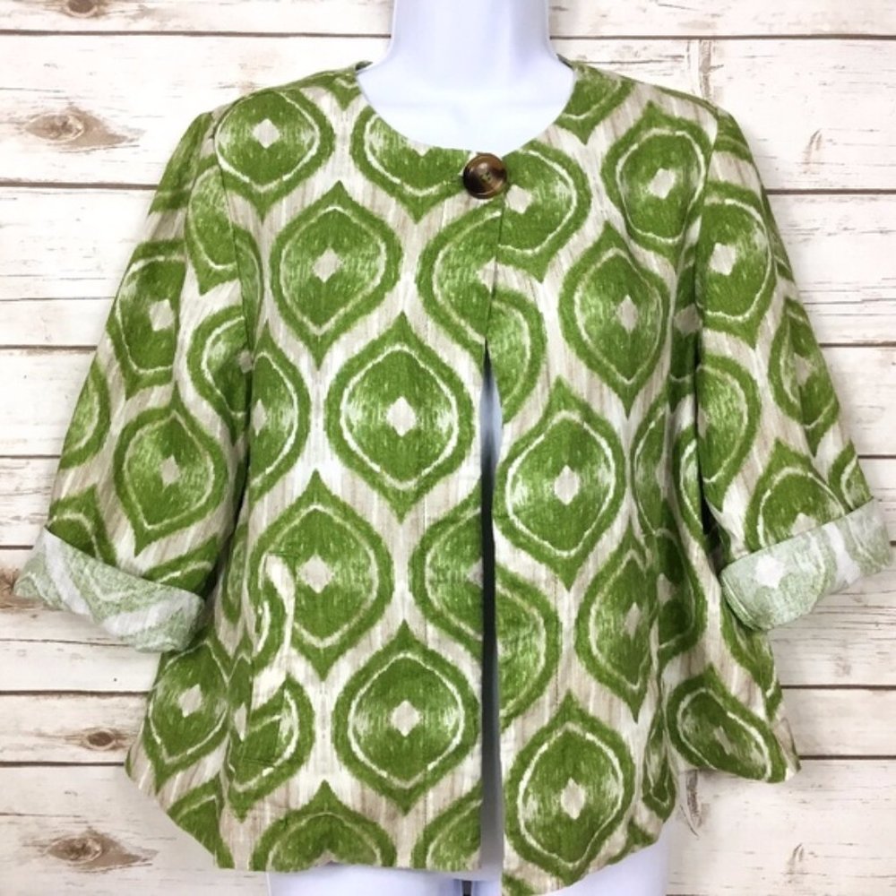 Chico’s Modern Ikat Printed Linen Jacket Size 1